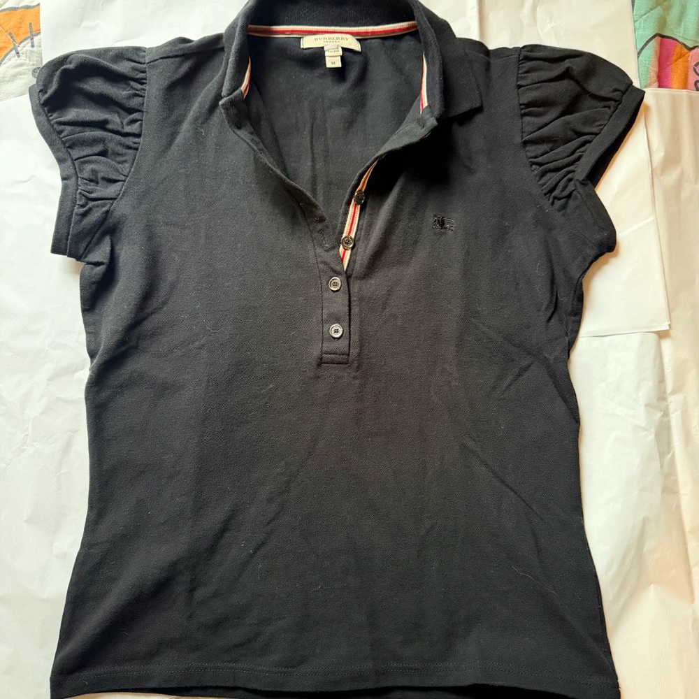 Burberry Black Button Down Shirt with Puff Sleeves